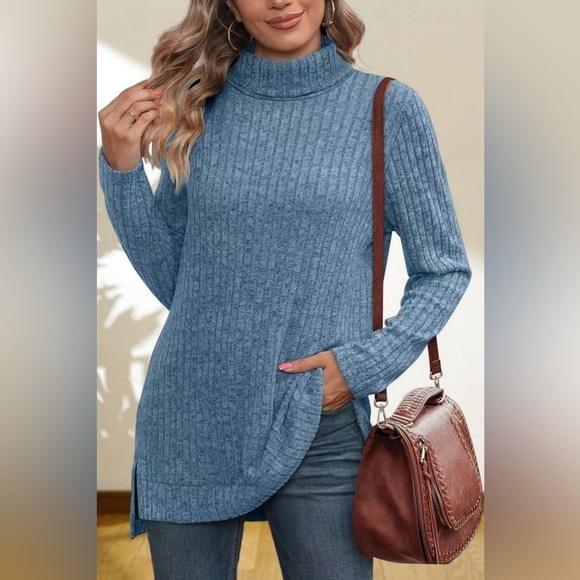 Gentle Slope High Low Thick Turtleneck Sweater - Picture 1 of 5